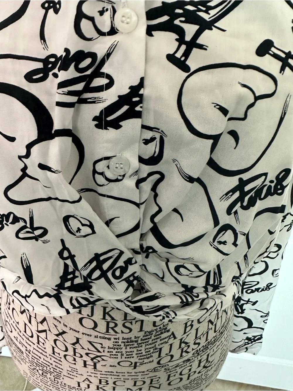 Graphic Paris Print White Button-Down Shirt